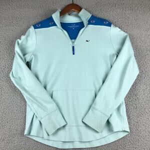 Vineyard Vines Women's Pullover Jacket Oxford 1/4 Zip Teal Blue Whale Mock